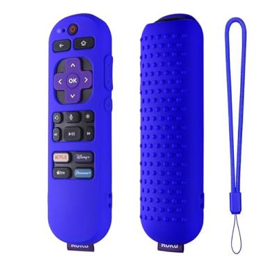 Imagem de Capa de silicone para controle remoto Roku Streaming Stick 4k, Roku Express 4K+ Remote, Roku Voice Remote (oficial) RCA1R 2023, capa para controle remoto Roku Express com cordão (azul)