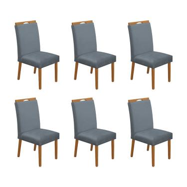 Imagem de Kit 6 Cadeiras de Jantar Madeira Maciça Cerejeira Premium Heloísa Veludo Cinza