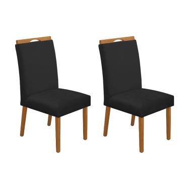 Imagem de Kit 2 Cadeiras de Jantar Madeira Maciça Cerejeira Premium Heloísa Veludo Preto