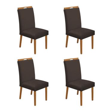 Imagem de Kit 4 Cadeiras de Jantar Madeira Maciça Cerejeira Premium Heloísa Veludo Marrom
