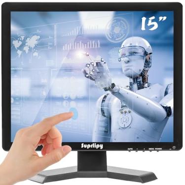 Imagem de Suprlipy Monitor de tela de toque LCD TFT de 15 polegadas 1024x768 Suporte HDMI VGA AV USB BNC, toque capacitivo de 10 pontos para laptop PC Xbox PS5/PS4 Switch Sistemas POS LounSpeakers integrados