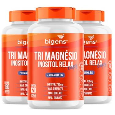 Imagem de Tri Magnésio (dimalato, quelato e taurato) Inositol Relax CAPS, Vitamina B6, 120 Cápsulas, Bigens (Kit 3)