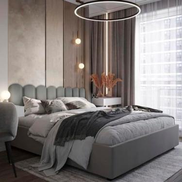 Imagem de Cabeceiras Nuvem Cerquinha Estofada Modular Cama Solteiro 1,00mX60cm Módulos Adesivos (Cinza)