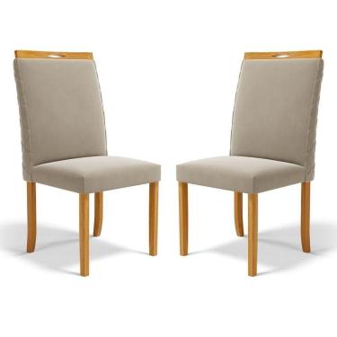 Imagem de Kit Com 2 Cadeiras Agnes Madeira Maciça Estofadas Para Mesa De Jantar Veludo Bege 102