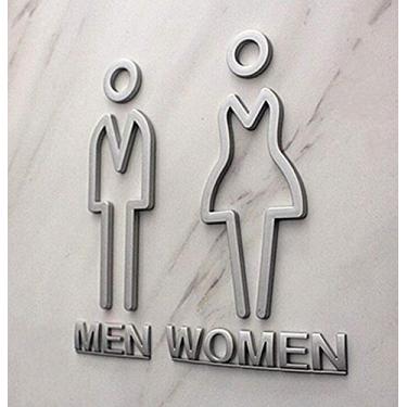 Imagem de ZHONGJIUYUAN 1 par (prata) sinal de banheiro masculino e feminino sinal de banheiro sinal de porta de banheiro letras de parede acrílico dourado indicador de sinalização de parede