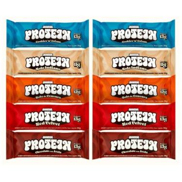 Imagem de JHAMAL - Kit com 10 Barrinhas de Proteína Vegan - Cremosa, Saudável, Rica em Proteínas - Vegana, Sem Glúten, Sem Açúcar - 2 cookies, 2 bolo indiano, 2 bolo de cenoura, 2 red velvet, 2 avelã