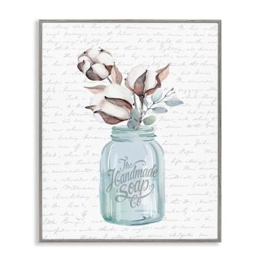 Imagem de Stupell Industries Vaso de sabonete feito à mão com flor de algodão, design por letras e arte de parede emoldurada cinza, 28 x 35 cm, cinza