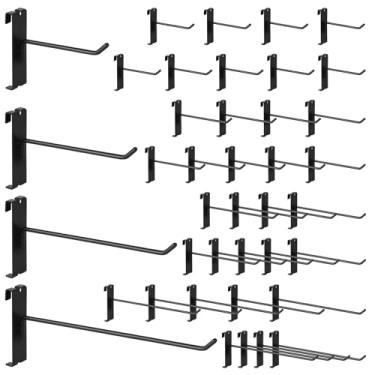 Imagem de Yauhar Conjunto sortido de 40 peças de 10.2 cm 15.2 cm 20.3 cm 25.4 cm Gridwall Display Hook para pendurar painel de parede de grade de metal preto para armazenamento de loja de garagem, diâmetro do