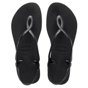 Imagem de Rasteirinha Luna, Havaianas, Feminina, Sola Tradicional e Tiras Trançadas, Estampa Lisa, Preta