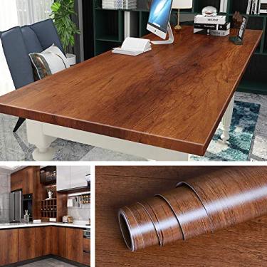 Imagem de Papel de parede de madeira marrom da Livelynine de 197x24 polegadas, papel de contato para armários, bancadas de cozinha, móveis antigos, vinil, papel de parede removível, autoadesivo, papel de grão de madeira grande