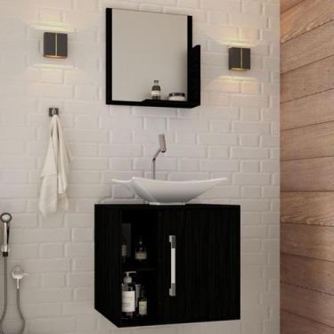 Imagem de Armário de Banheiro com Cuba e Espelho Soft 1 Porta Preto ônix 13684 -