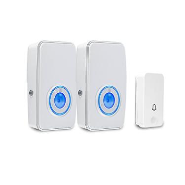 Imagem de 【Não é necessária bateria】 Campainha sem fio impermeável, Kit de campainha de porta AURTEC com 2 receptores de flash LED plug-in e 1 transmissor autoalimentado, 51 sinos, 4 níveis de volume, branco