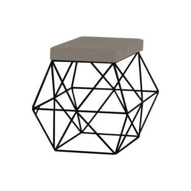 Imagem de Puff Decorativo Sala de Estar Base Preto Trixie Veludo Cinza G41 - Gra