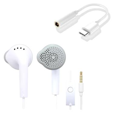 Imagem de Fone De Ouvido P2 Com fio Com Microfone Esterio Branco com bom grave conector 3.5 Mm e Adaptador P2 para Tipo C ultra resistente compacto compativel com Smartphone