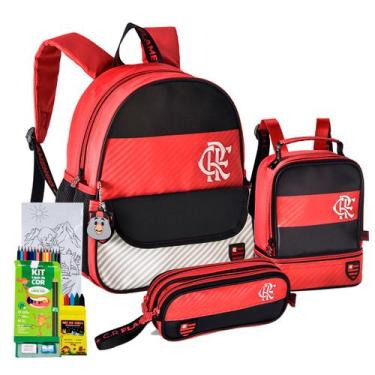 Imagem de Kit Mochila Estojo Lancheira Flamengo Rubro Negro Escolar