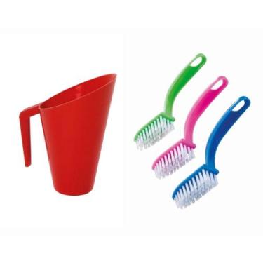 Imagem de Kit 3 Escovas de Limpeza Multiuso + Copo Dosador Com Alça 150ml - JW S