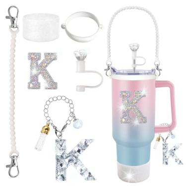 Imagem de Stanley Cup Accessories 850.5 g 1,134 g Glitter Silver, capa de canudo de diamante, pingente de letra, adesivo de letra, bota de silicone, suporte com alça incluído para copo Stanley