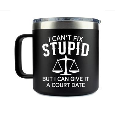Imagem de I Can't Fix Stupid But I Can Give It A Court Date Tumbler - Funny Lawyer Insulated Tumbler with Handle - Caneca de café de viagem de advogado 400 ml - Caneca de presente para ela - Ele - Amigo -