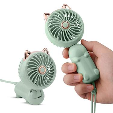Imagem de QearFun Ventilador portátil portátil, mini ventilador portátil com bateria recarregável por USB, ventilador de mesa pessoal de 3 velocidades com base, ventilador de maquiagem pequeno operado por 8 a