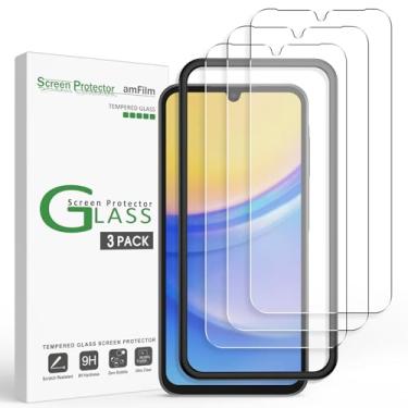 Imagem de amFilm (Pacote com 3) Protetor de tela de vidro temperado compatível com Samsung Galaxy A14 5G com kit de fácil instalação, compatível com capas, sem bolhas