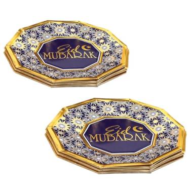 Imagem de Beistle Pratos de papel do Ramadã 16 peças de utensílios de jantar, 23 cm, roxo/dourado/branco