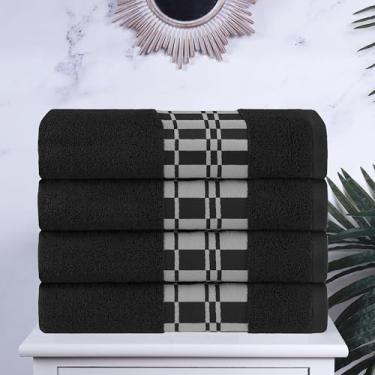 Imagem de Superior Larissa Conjunto de toalhas de banho de algodão, design geométrico, borda maquineta, toalhas de peso médio para banheiro, banho de hóspedes, spa, resort, hotel, Airbnb, essenciais para casa,