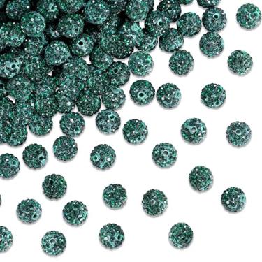 Imagem de NUKAYAI 100 peças de contas verdes de strass para fabricação de joias, contas de beisebol de diamante Shamballa brilhantes de 10 mm para artesanato, bola de discoteca, contas de argila verde para