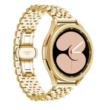 Imagem de ABNUSR Pulseira dourada de aço inoxidável compatível com Samsung Galaxy Watch 7/6/5/4 de 40/44 mm, Watch 6 Classic de 43/47 mm, pulseira dourada 5/5 Pro de 45 mm, Watch 4 Classic de 42/46 mm para