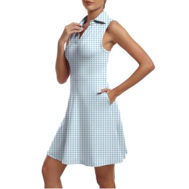 Imagem de FKEEP Vestido feminino de golfe com decote em V com shorts e bolso para treino atlético, 12 xadrez azul, GG