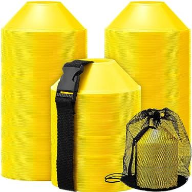 Imagem de Hanaive 100 peças mini cones de futebol para exercícios esportivos, cones de disco de agilidade de 12 cm com acessórios para treinamento de futebol infantil (amarelo)