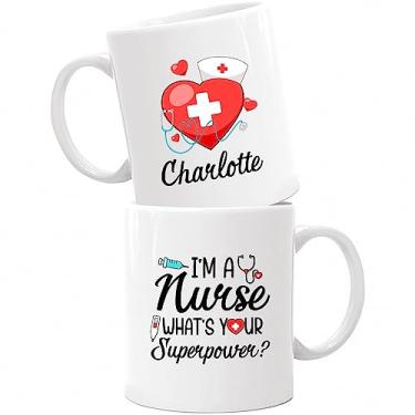 Imagem de Caneca de enfermeira, caneca de café personalizada I'm A Nurse com nome, caneca de estetoscópio, copo médico personalizado presente para enfermeira médica, melhor presente de enfermeira de todos os