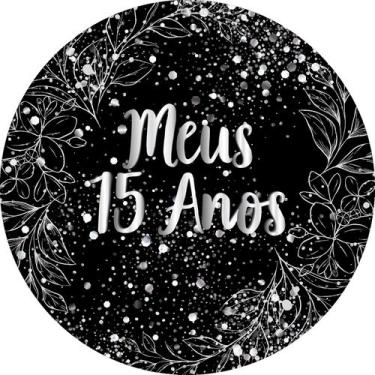 Imagem de Painel De Festa Redondo 1,50x1,50 -  Fundo Preto Folhagens Efeito Bril