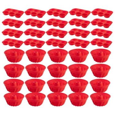 Imagem de 20 Kit Forma Cupcake + Forma Espiral Sortida Pudim Silicone - QUALITY 