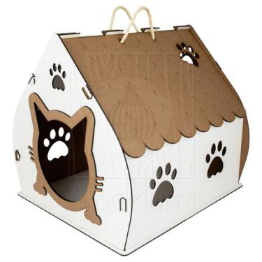 Imagem de Casinha Mdf Pet Desenho Gravado Gato Desmontável Pequeno - Madelumi