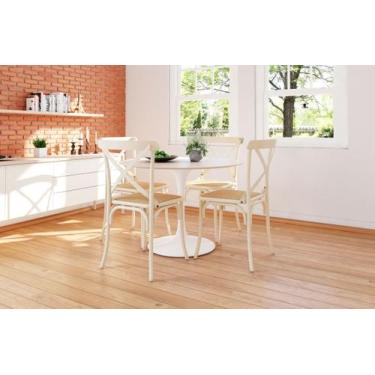 Imagem de Kit 6 Cadeiras Katrina Aço Off White Assento Bege New Green, BEGE
