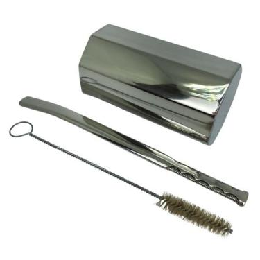 Imagem de Kit tereré copo cuia octogonal inox 300ml prata + bomba de tela inox n