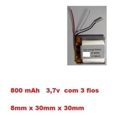 Imagem de Bateria 3,7v 800mah 8mm X 30mm X 30mm  3 Fios Grossa - - KMIG