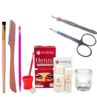 Imagem de Kit Henna Makiaj Design Sobrancelhas Pincel Navalha Tesoura Palito Dos