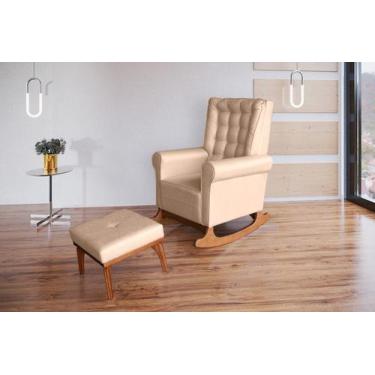 Imagem de Poltrona Amamentação Aquila Luxo Balanço com Puff Linho Cru com Capito