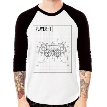 Imagem de Camiseta Raglan Player 1 Controle Joystick Manga 3/4 - Foca na Moda, B