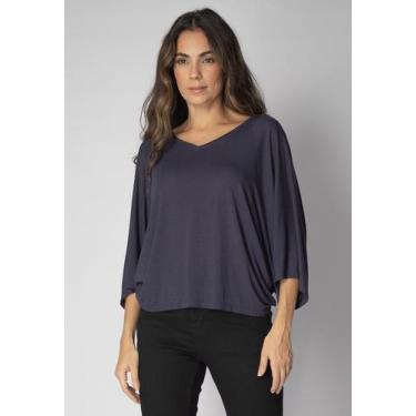 Imagem de Blusa Ampla Morcego Guyrá Manga 3/4 Malha Azul Marinho - Amazonia Vita