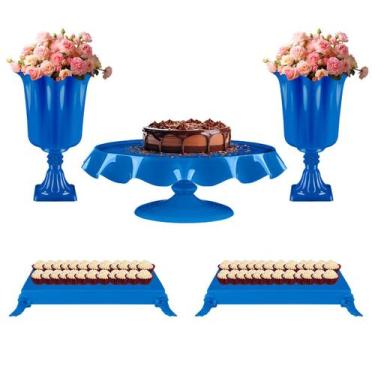Imagem de Kit Festa 2 Vasos 1 Boleira 2 Bandejas Baixas - Decoração De Mesa Para