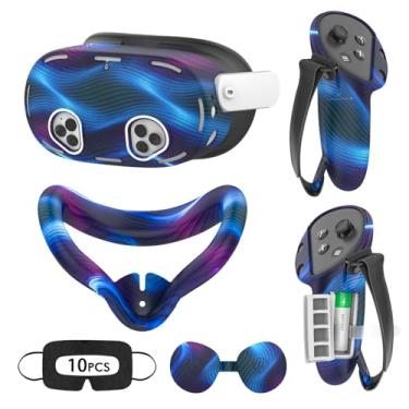 Imagem de VR Silicone Case for Meta Quest 3S/3S Xbox Edition, Accessories for Oculus Quest 3S, Face Cover, Controller Grips, Shell Cover, Lens Cover, Disposable Eye Cover (Fluorescent Blue)