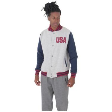 Imagem de Jaqueta College Moletom Masculina M10 Hoop USA, Mescla claro, G