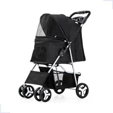 Imagem de Carrinho de Transporte Pet Preto Dobrável Passeio para Cães e Gatos - 