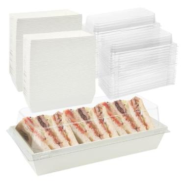 Imagem de YEXEXINM Pacote de 100 caixas de charcutaria de papel com tampa transparente, caixas de sanduíches kraft descartáveis, recipientes de alimentos para padaria, sobremesas, sushi, morangos, bis