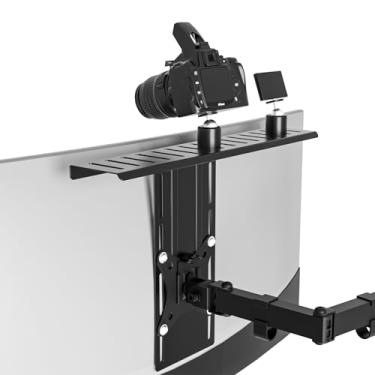Imagem de Prateleira de suporte de monitor VESA de 40,6 cm para streaming - comporta câmeras, webcams, microfones e luzes, altura ajustável, serve para padrão VESA de 100 × 100 mm, design multifuncional (preto)