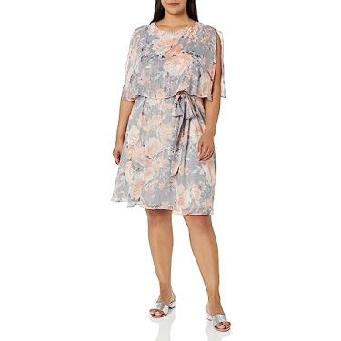 Imagem de Jessica Howard Mini capa floral feminina – Vestido de convidada de casamento Lurex Chiffon Fit & Flare, Cinza, 40