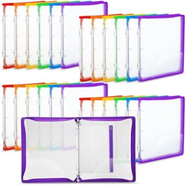 Imagem de Fulmoon 24 fichários com zíper de 2,5 cm com zíper e alça pasta de arquivo expansível de plástico transparente com 24 unidades de bolsa de lápis de plástico para escola, escritório, casa, 34,3 x 28,7