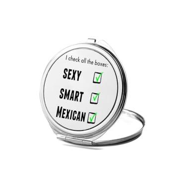 Imagem de SpreadPassion Espelho compacto mexicano, presente mexicano, espelho fotográfico mexicano, espelho de maquiagem de viagem pequeno espelho portátil, espelho de bolso portátil, ideia de aniversário (1,